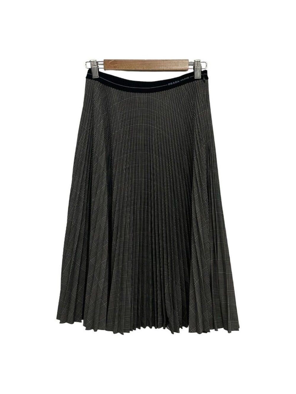 Prada Long Skirt Gray Multi Pleats Plaid Pattern Skirt